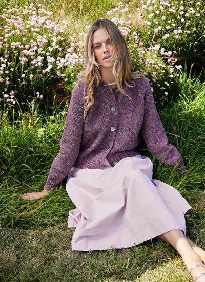 Fisherman Donegal Fleck Raglan Cardigan in Dark Mauve